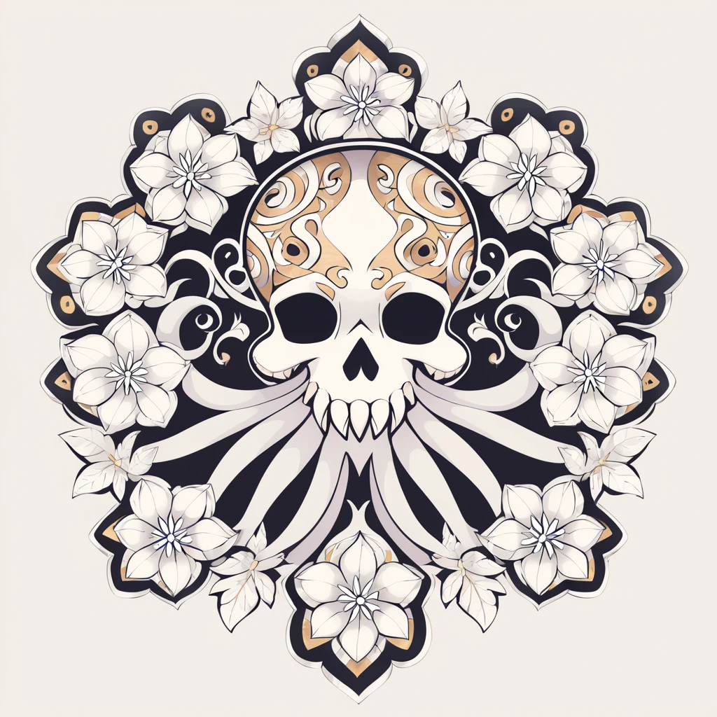 flower skull octopus in inlay art style
