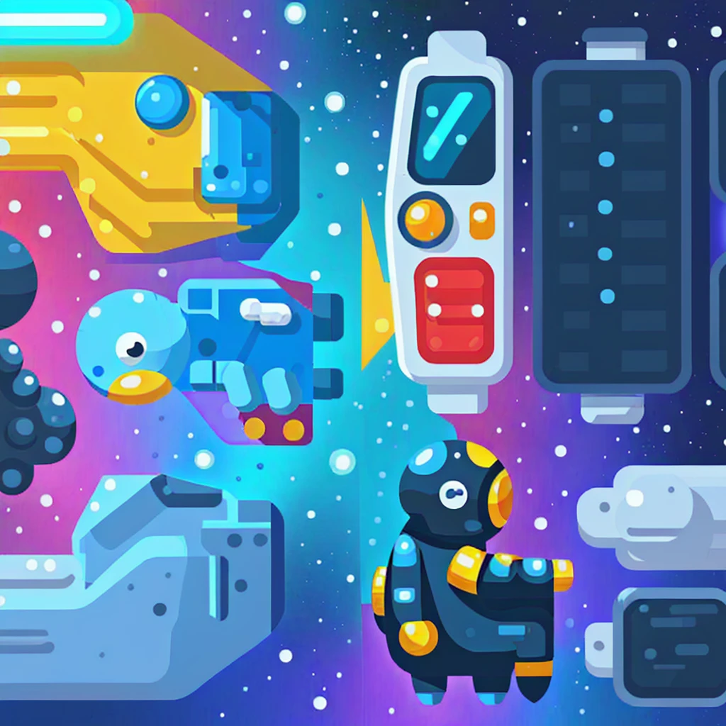  Space suit man cartoon，Space car cartoon, Heavy Line Drawing,Vehicles with steering wheels, Fusion Mecha Parts, highly detailed panel cuts,线条分割成Different colored tiles，Different colored tiles，Color blocks，Bright colors，Vibrant colors，Color contrast，Pictures with high color purity，Tianhe-2 Car，Tianhe Logo，Mechanical car frame，There is a mechanical gripper in front of the car，Space suit，astronaut，Oxygen backpack，Oxygen tubes，Space suit pressure tube，finger，Cockpit，nuclear powerBattery模块，Battery，nuclear power，Reference black wireframe