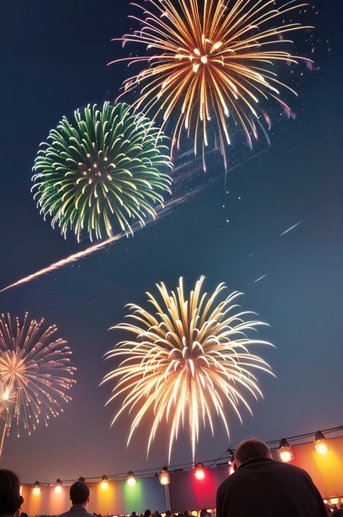 Please create a painting depicting a festival scene with fireworks, without people, and incorporating Christmas.