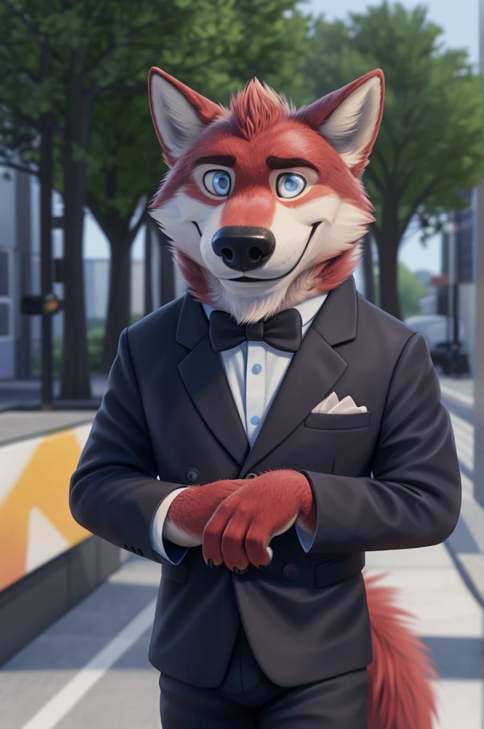 Ivan Fedorovich Wolfbach (Novosibirsk) ,tall handsome, wolf,young, 24 years, brown fur,Kind,(red body:1.3),beautiful blue eyes,Novosibirsk,dressed,blazer, black shirt, white bow tie in blue and black, trousers,canine, wolf, detailed fur, male, antro, paw pads, finger claws,At the viewer, 5 fingers, paws, 5 fingers, smile, wrist watch, т nextel,by xenoforge, (difficult, high detail, digital photography, soft focus, RAW variety,Very close to the camera, variety,Novosibirsk, smile, good mood, positive, Very close to the camera,black shirt белый галстук бабочка, viewers love him, walking with daughter,
Photorealism, realistic, photorealistic, digital style, Subsurface scattering,I look at the viewer, in the shop, chooses flowers for mom,
masterpiece, Best quality, ultra realistic, 8 k)