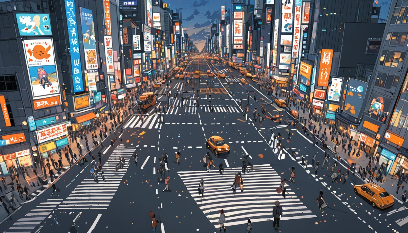 ((Anime: 1.4, Illustration)), (Masterpiece, Top Quality, Best Quality), (Ultra-Detailed, Absolutely Resolution), ((16k, HIGH RES)) (Shibuya Scramble Crossing, Anime Style, Blue Sky,), ( Anime: 1.4, Illustration)), (Masterpiece, Top Quality, Best Quality), (Ultra-Detailed, Absolutely Resolution). Ak {Lofi Art, Style of Laurie Greasley, Style of Makoto Shinkai, Anime Aesthetic}, BREAK {(Produces IMAGES WITH ITH INFORMATION THAN 40 Million Pixels with Cinematic-Like Detailed Textures S Hot on a Sony slur).}