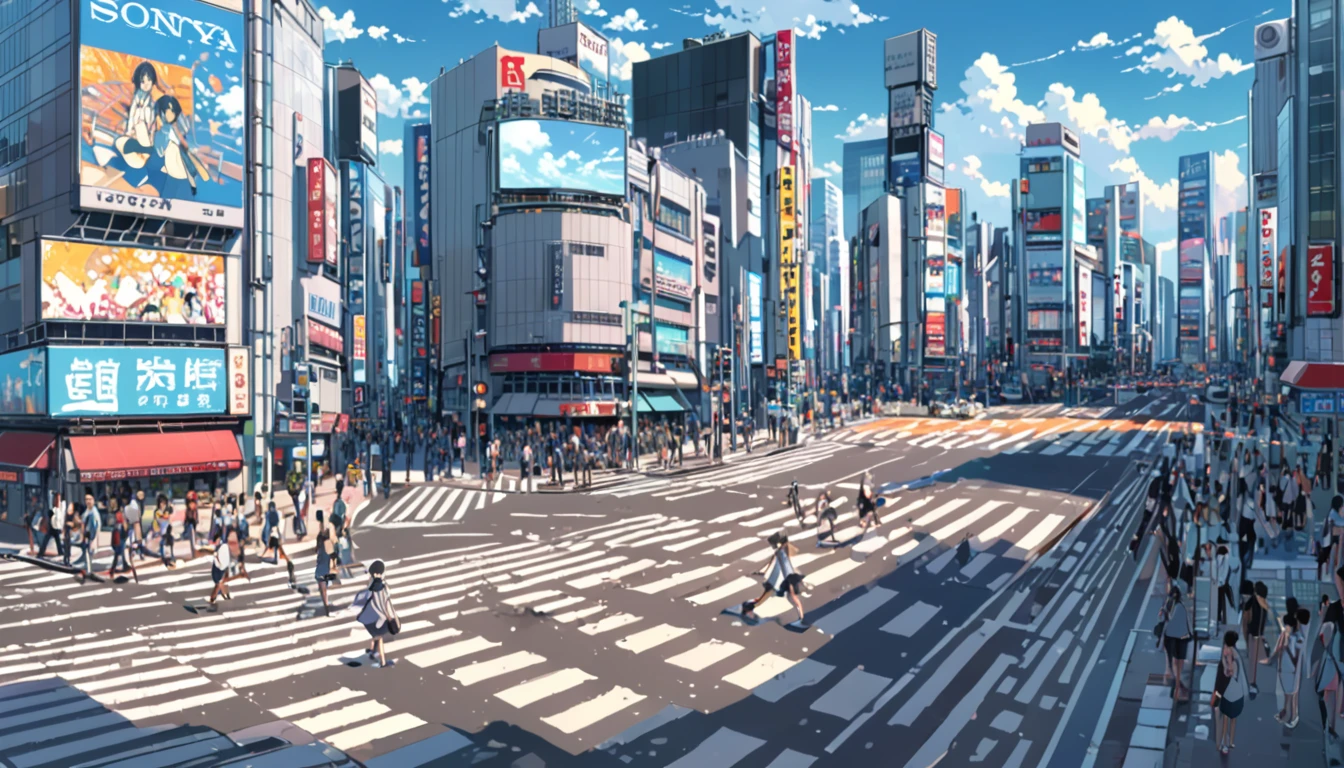 ((Anime: 1.4, Illustration)), (Masterpiece, Top Quality, Best Quality), (Ultra-Detailed, Absolutely Resolution), ((16k, HIGH RES)) (Shibuya Scramble Crossing, Anime Style, Blue Sky,), ( Anime: 1.4, Illustration)), (Masterpiece, Top Quality, Best Quality), (Ultra-Detailed, Absolutely Resolution). Ak {Lofi Art, Style of Laurie Greasley, Style of Makoto Shinkai, Anime Aesthetic}, BREAK {(Produces IMAGES WITH ITH INFORMATION THAN 40 Million Pixels with Cinematic-Like Detailed Textures S Hot on a Sony slur).}