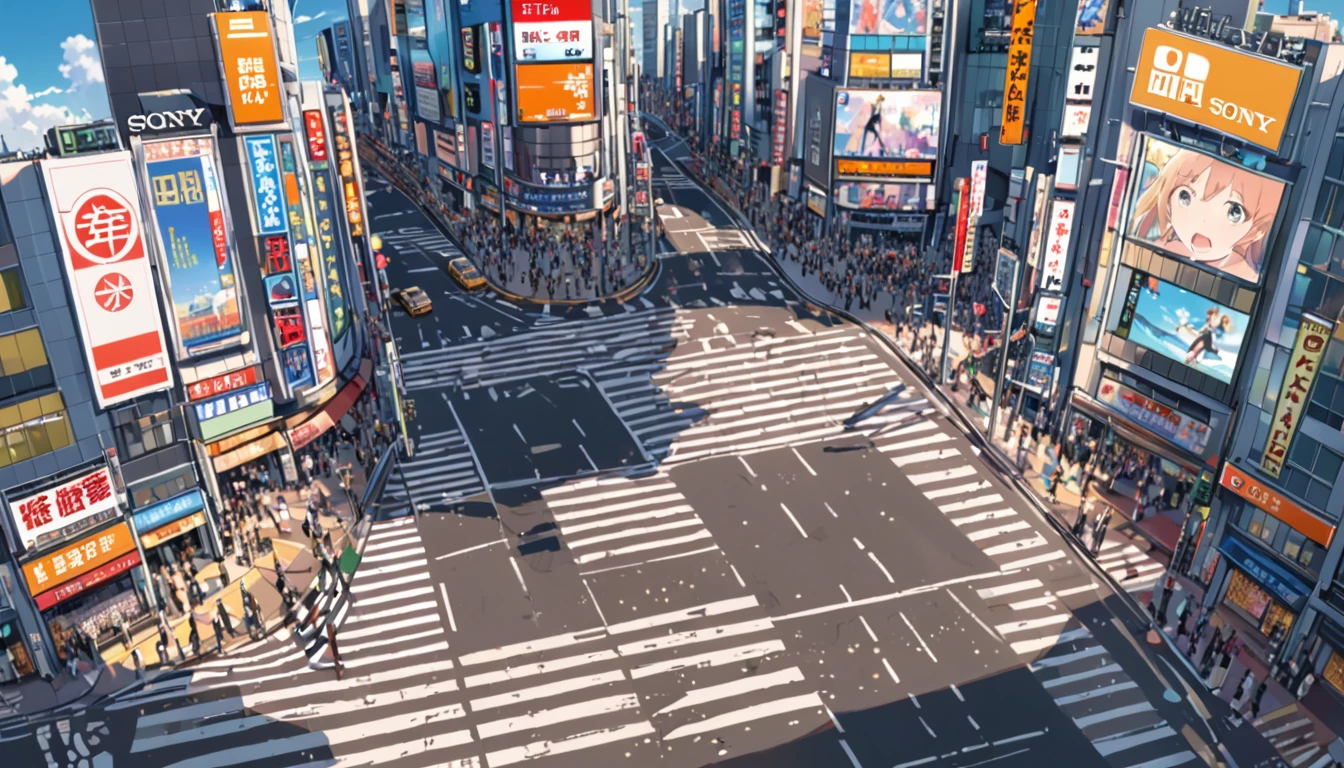 ((Anime: 1.4, Illustration)), (Masterpiece, Top Quality, Best Quality), (Ultra-Detailed, Absolutely Resolution), ((16k, HIGH RES)) (Shibuya Scramble Crossing, Anime Style, Blue Sky,), ( Anime: 1.4, Illustration)), (Masterpiece, Top Quality, Best Quality), (Ultra-Detailed, Absolutely Resolution). Ak {Lofi Art, Style of Laurie Greasley, Style of Makoto Shinkai, Anime Aesthetic}, BREAK {(Produces IMAGES WITH ITH INFORMATION THAN 40 Million Pixels with Cinematic-Like Detailed Textures S Hot on a Sony slur).}