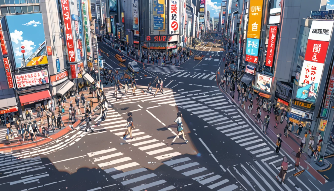 ((Anime: 1.4, Illustration)), (Masterpiece, Top Quality, Best Quality), (Ultra-Detailed, Absolutely Resolution), ((16k, HIGH RES)) (Shibuya Scramble Crossing, Anime Style, Blue Sky,), ( Anime: 1.4, Illustration)), (Masterpiece, Top Quality, Best Quality), (Ultra-Detailed, Absolutely Resolution). Ak {Lofi Art, Style of Laurie Greasley, Style of Makoto Shinkai, Anime Aesthetic}, BREAK {(Produces IMAGES WITH ITH INFORMATION THAN 40 Million Pixels with Cinematic-Like Detailed Textures S Hot on a Sony slur).}
