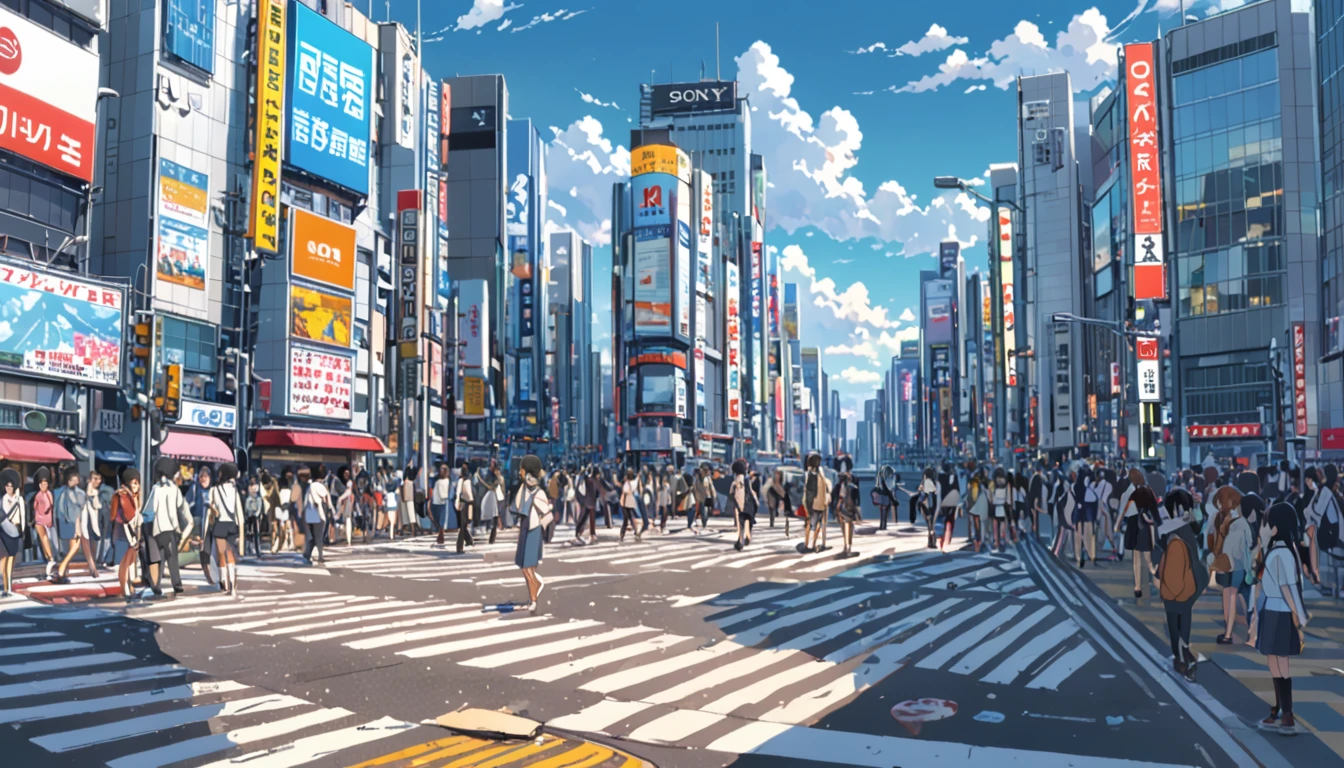 ((Anime: 1.4, Illustration)), (Masterpiece, Top Quality, Best Quality), (Ultra-Detailed, Absolutely Resolution), ((16k, HIGH RES)) (Shibuya Scramble Crossing, Anime Style, Blue Sky,), ( Anime: 1.4, Illustration)), (Masterpiece, Top Quality, Best Quality), (Ultra-Detailed, Absolutely Resolution). Ak {Lofi Art, Style of Laurie Greasley, Style of Makoto Shinkai, Anime Aesthetic}, BREAK {(Produces IMAGES WITH ITH INFORMATION THAN 40 Million Pixels with Cinematic-Like Detailed Textures S Hot on a Sony slur).}