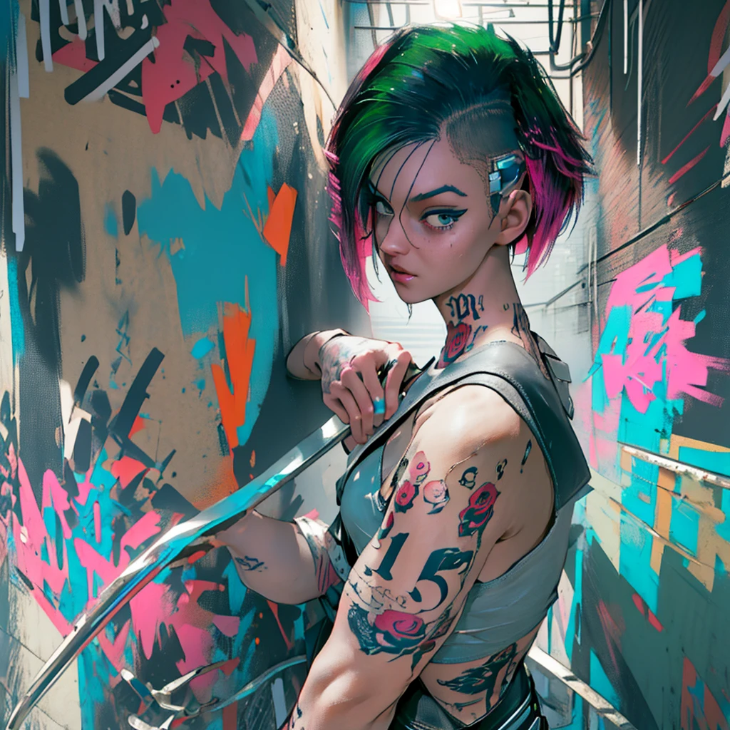 Here is a midjourney AI art prompt for Judy Álvarez in an anime cartoon style:
Judy Álvarez, a skilled braindance techie with black and white hair, wearing a black tank top, leather jacket, and shorts. She has tattoos on her arms and a determined expression. Judy is standing in front of a neon-lit Night City backdrop, with her signature braindance headset on. The art style is a vibrant anime-inspired cartoon, with sharp lines, bold colors, and a high level of detail. The resolution is 8K, resulting in an ultra-sharp, masterpiece-quality image that captures Judy's complex personality and the gritty, neon-soaked atmosphere of Night City.
