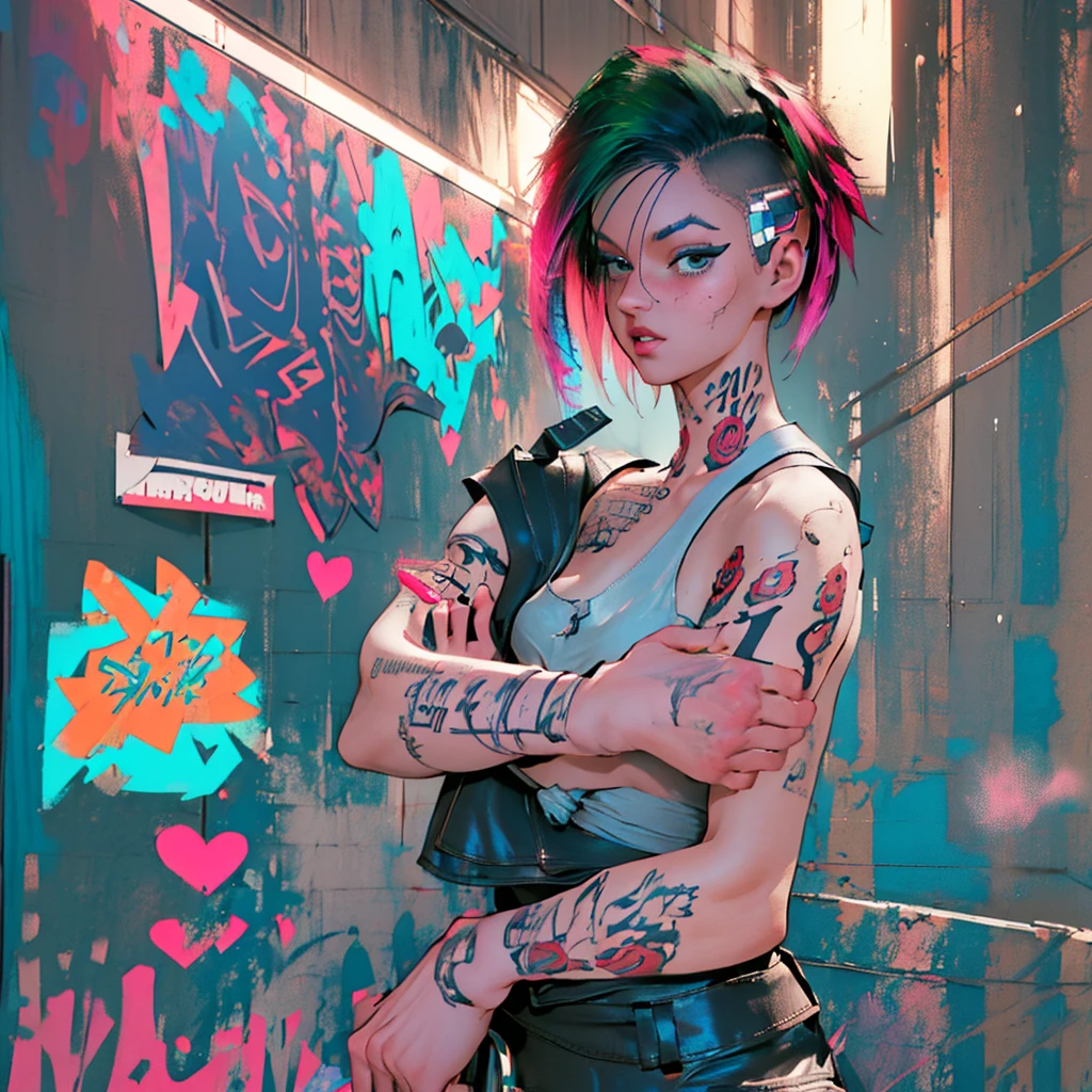 Here is a midjourney AI art prompt for Judy Álvarez in an anime cartoon style:
Judy Álvarez, a skilled braindance techie with black and white hair, wearing a black tank top, leather jacket, and shorts. She has tattoos on her arms and a determined expression. Judy is standing in front of a neon-lit Night City backdrop, with her signature braindance headset on. The art style is a vibrant anime-inspired cartoon, with sharp lines, bold colors, and a high level of detail. The resolution is 8K, resulting in an ultra-sharp, masterpiece-quality image that captures Judy's complex personality and the gritty, neon-soaked atmosphere of Night City.