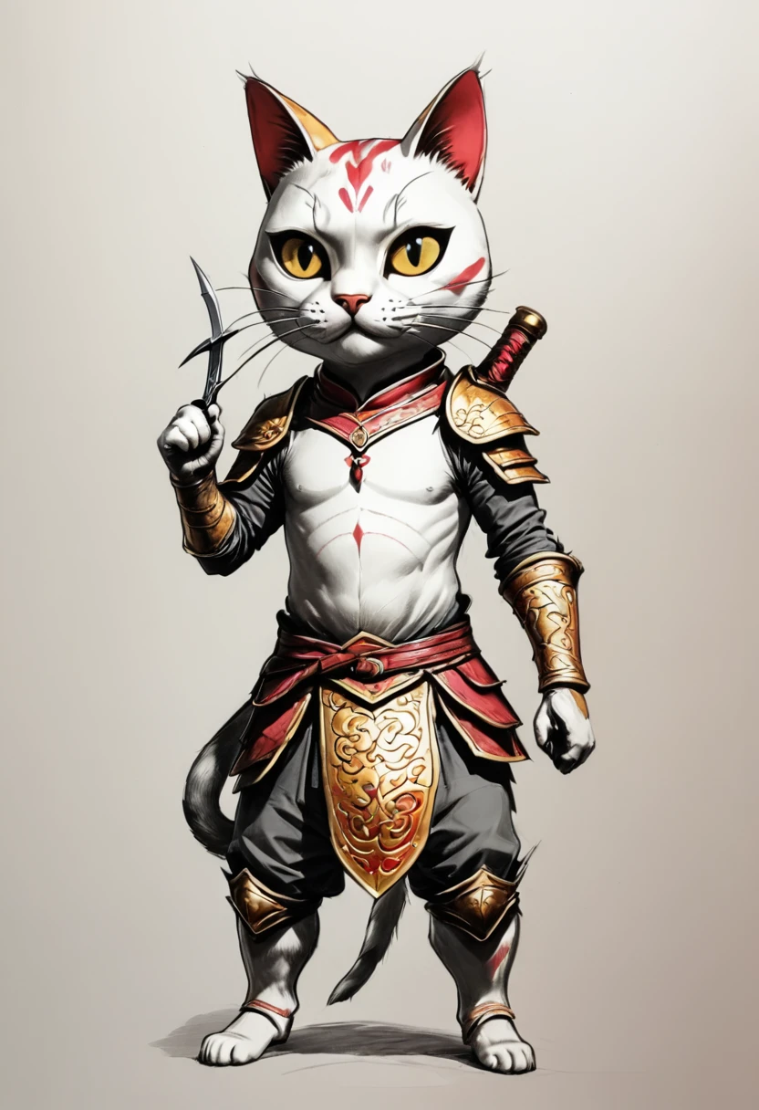 give the cat a hood, two daggers, and a pouch with gold coins