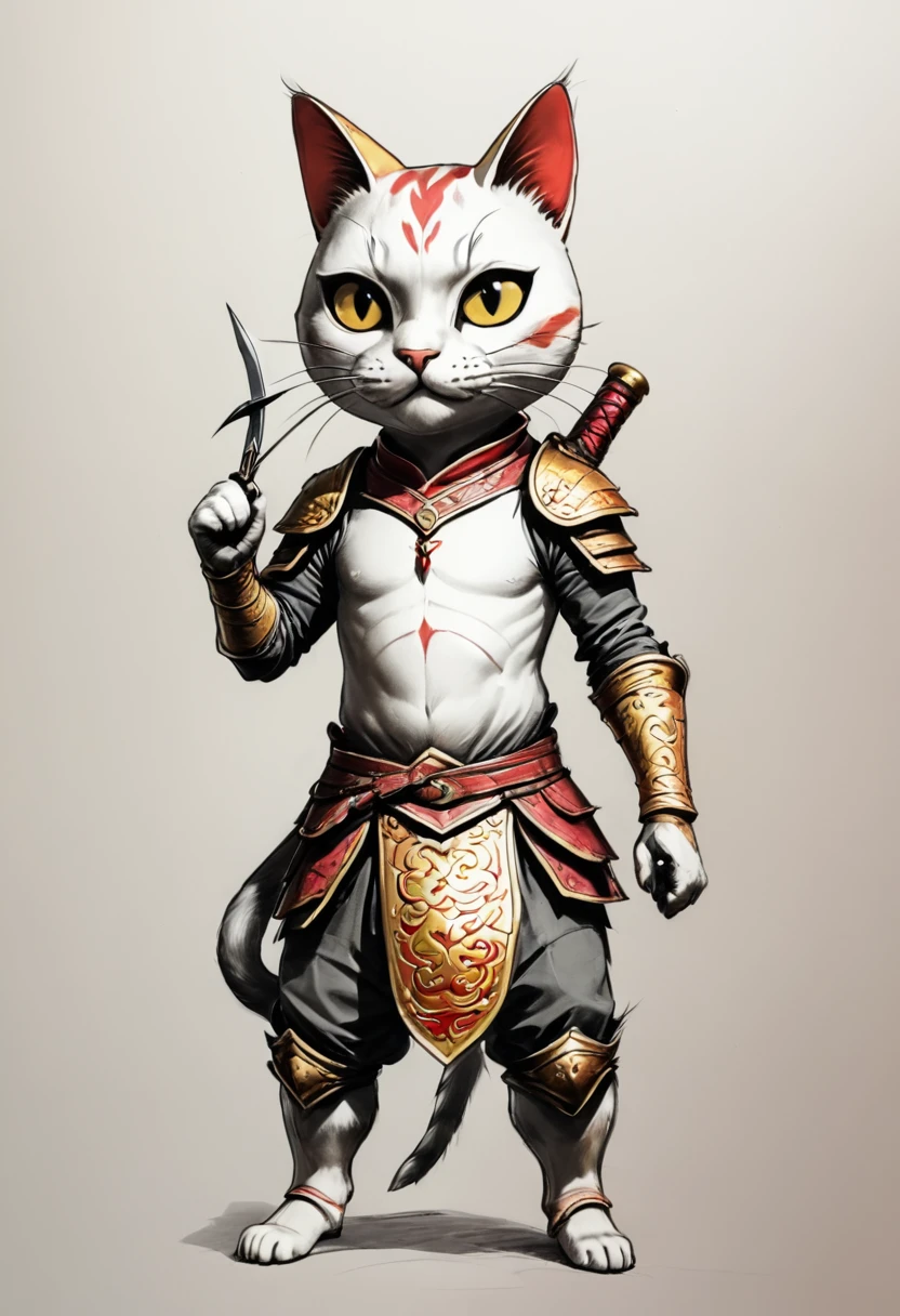 give the cat a hood, two daggers, and a pouch with gold coins