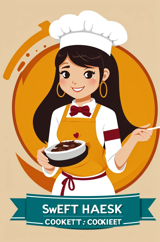logo for an SME that sells sweet and savory things, where a  dressed as a cook comes out