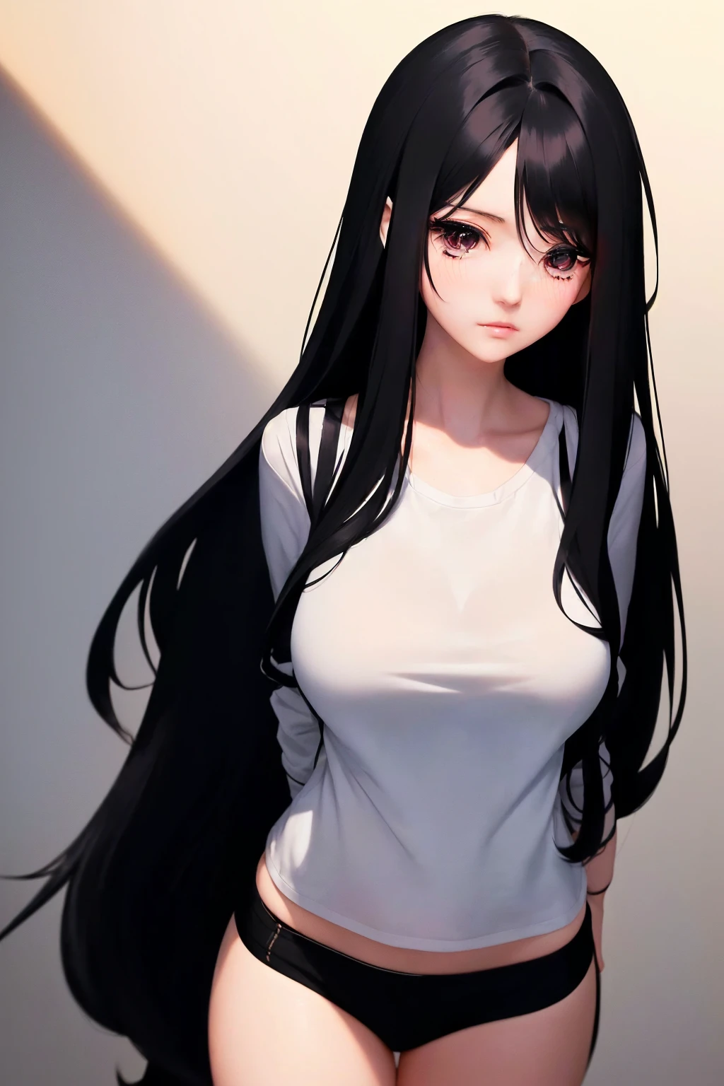 anime girl with long black hair and white shirt posing, anime girl with long hair, ilya kuvshinov with long hair, seductive anime girl, anime moe artstyle, attractive anime girl, beautiful anime girl, (anime girl), digital anime art!!, smooth anime cg art, digital anime illustration, beautiful alluring anime teen, pretty anime girl