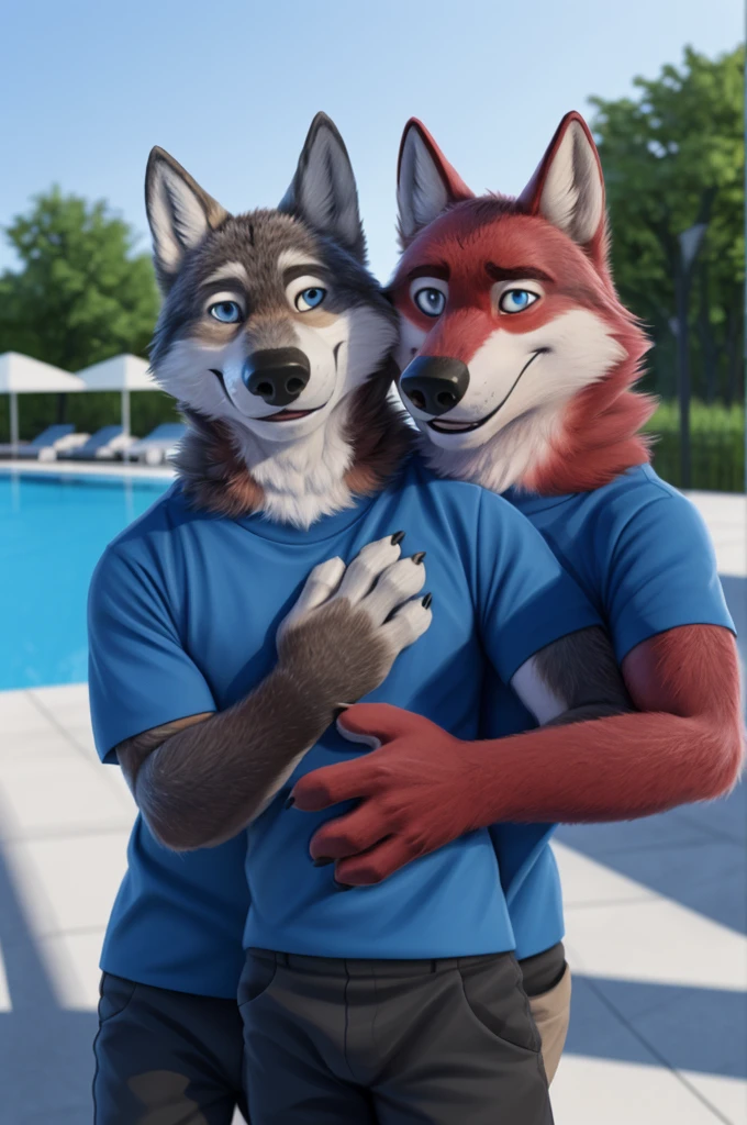Ivan Wolfbach (Аэропорт Domodedovo),high,Beautiful,slim,24 years,wolf, red fur,high Beautiful wolf, 24 years,(red body:1.3),beautiful blue eyes,Domodedovo, Russia, t-shirt, trousers,canine, wolf, detailed fur, male, antro, paw pads, finger claws, at viewer, 5 fingers, paws, 5 fingers,day,digital photography, soft focus,good настроение на стойке регистрации,,photorealism, realistic, photorealistic,digital style,the office is close , Very close to the camera, digital photography, smile positive, good,mood pilot, of Education, goes to the pool,
masterpiece, Best quality, ultra realistic, 8 k)