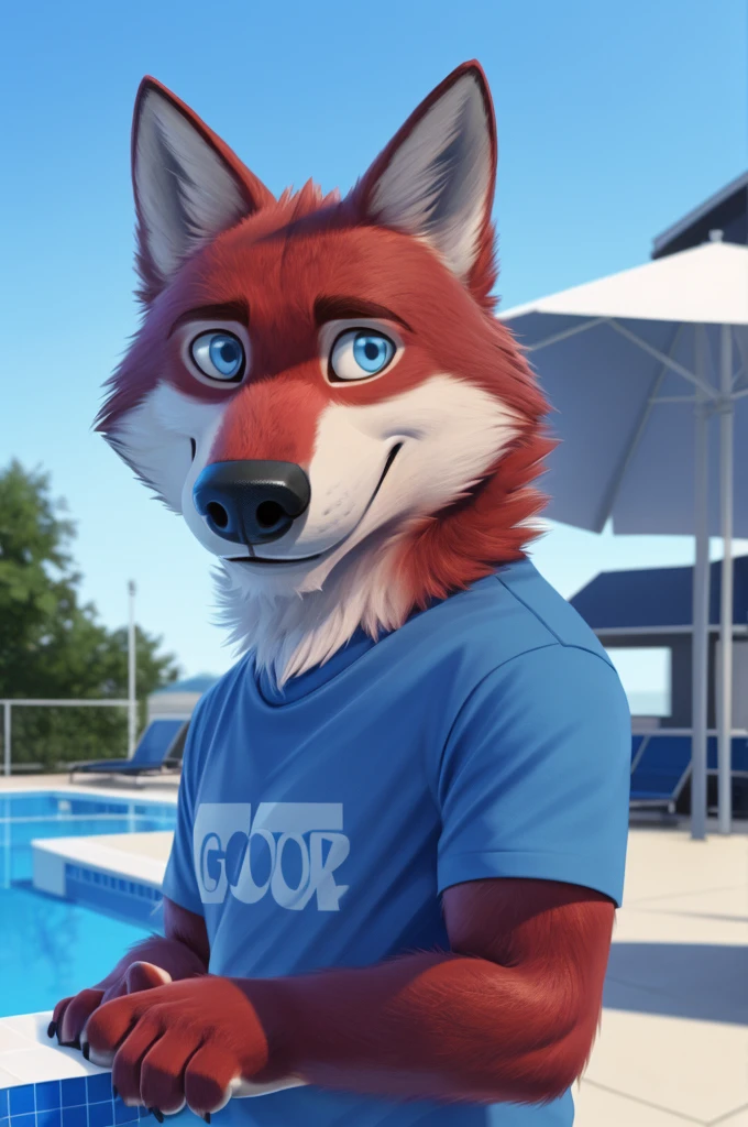 Ivan Wolfbach (Аэропорт Domodedovo),high,Beautiful,slim,24 years,wolf, red fur,high Beautiful wolf, 24 years,(red body:1.3),beautiful blue eyes,Domodedovo, Russia, t-shirt, trousers,canine, wolf, detailed fur, male, antro, paw pads, finger claws, at viewer, 5 fingers, paws, 5 fingers,day,digital photography, soft focus,good настроение на стойке регистрации,,photorealism, realistic, photorealistic,digital style,the office is close , Very close to the camera, digital photography, smile positive, good,mood pilot, of Education, goes to the pool, 
masterpiece, Best quality, ultra realistic, 8 k)