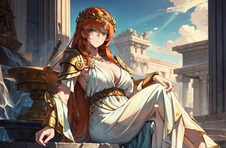 Zeus, 女god, Ms. Thunder, Housewife of the sky, Royal Concubine, Virtuous wife, 高贵的女god, Fertility Queen.
Sissy, Feminization, thin and long, Bonnie, Smooth, Feminization.
Orange Hair.
Fantasy clothes.
masterpiece, best quality, {{{masterpiece}}}, Full body image.
Mighty Zeus, Lord of the Heavens, Becoming a woman, losing his rule over the god and transforming into the goddess of marriage. god成为女god，女god也成为女god, god.
