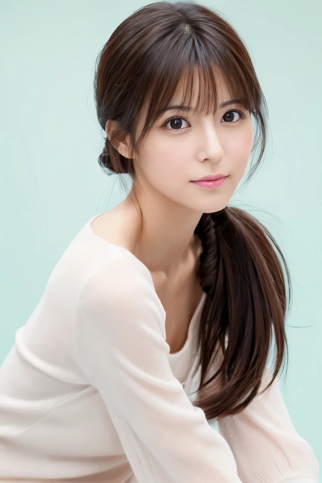 (High reality photograph, high resolusion), Skinny Japanese lady, 30 years old, cute face, detailed face, detailed eyes, various hair style, skinny figure, correct body anatomy, ((looking straight ahead)), facing the camera directly, single photo, a photo captured the best moment expressing the beauty and brains, ((with simple background))
