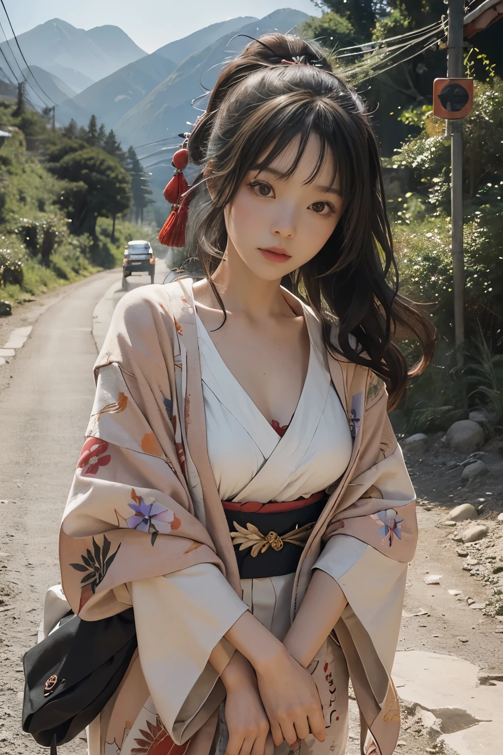 Beautiful,Junko Ishihara,Over Amagi,Prostitute,or period,Years falls,Flame of Love,Disheveled Japanese clothing,In the mountains,The twists and turns of the deep mountains,Flames of Passion,Mature women in their thirties,A devoted beauty,Disheveled Hair,Disheveled outfit,A half-crazed woman obsessed with love,Disheveled, thin kimono,thin yukata,A distraught yukata wearer,Female Artist,Narrow eyes,Single-minded gaze,or period,Unpaved mountain roads,the dark forest,Unpaved road,promenade,Mountain trail,Dirt Road,When the road wasn't paved yet,Old mountain path,ground road,carriage,rickshaw,She's wearing light clothing and her chest is exposed.,Beautiful Mature Woman,Her chest is open, exposing her beautiful nipples.,A narrow path leading uphill,A lightly dressed kimono that is slightly disheveled,No cars, only horses and rickshaws,A narrow road just wide enough for one person to pass through々A path through a dark mountain forest covered with snow,Steep dirt road,Dirt-stained area around the feet,Climbing dangerous mountain trails,Animal trail,Unpaved road,Paths for wild boars, etc.,Extremely small and flat chest,Beautiful nipples,The face of a virtuous angel with many good experiences,A beautiful face like a legendary celestial maiden,Unpaved mountain road,Indigo yukata,Wearing cute wooden women's can,No baggage,Holding a single flower,On the ground in the mountains,in the forest,A tall peak in the distance々,A thin yukata,Beautiful nipples,Beauty,The length of the yukata is long,Face close-up,promenade,Kemono Road,All gravel roads,All off-road,Dark Night Road,Moonlight only,Are thin,Leaner figure,A slender beauty with an unfortunate past,Dark night road in the forest,One straight road,Hanni in New Jeans,off road,Private roads,animal trail,Lonely mountain path in the forest,far and near method,Out of focus background,off road walking,Small breasts,Flat Bust,A soft smile,Off-road in the dark mountains with only moonlight,Midnight,Pitch black night road,