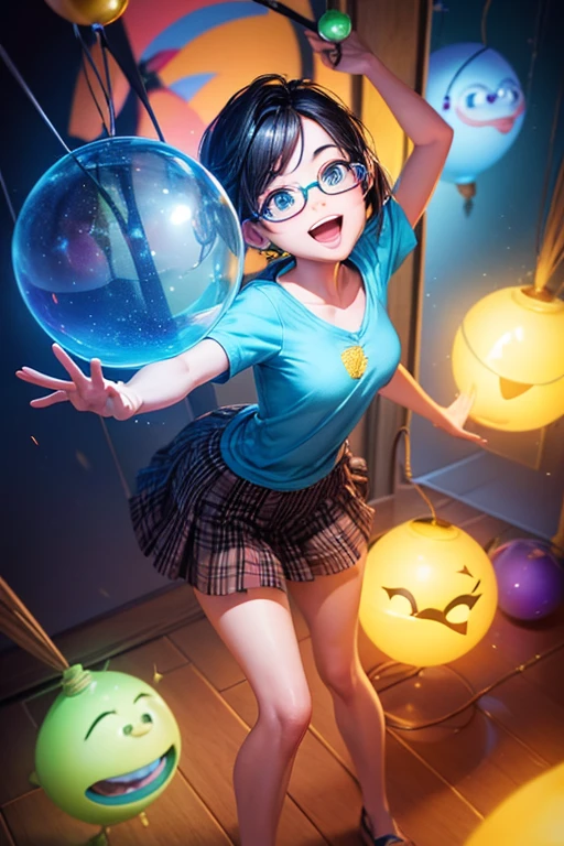 work of art, best qualityer, (joy from the inside out , high branch throat, cups, glad ), colorful glowing spheres, pixar, animated cartoon, 3D rendering, sfw,