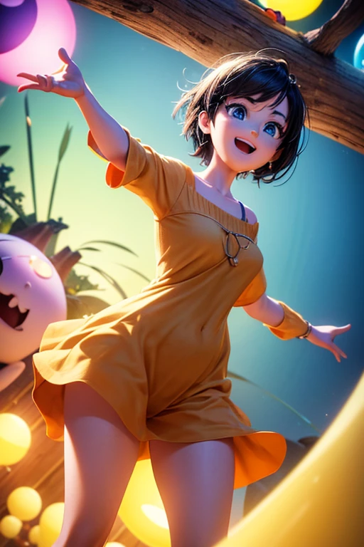work of art, best qualityer, (joy from the inside out , high branch throat,  cups, glad ),   colorful glowing spheres, pixar, animated cartoon, 3D rendering, sfw, 