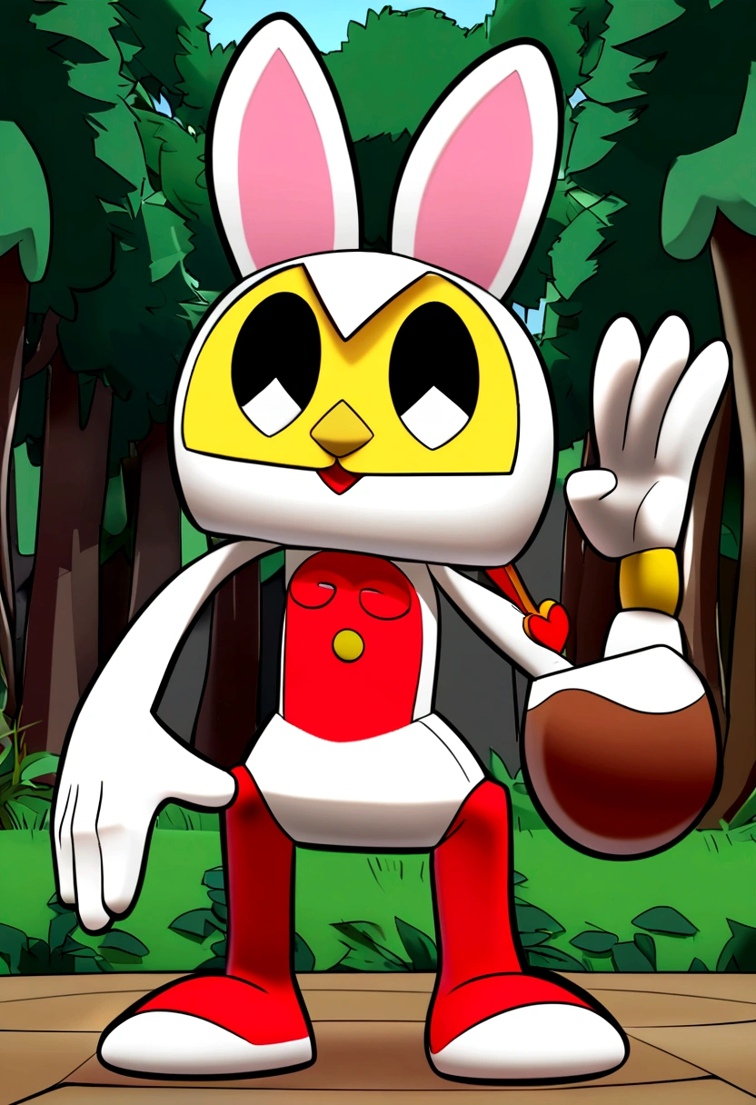 generate me a playful rabbit with 3d gloves in a dark forest toons style , and next to it a homiga