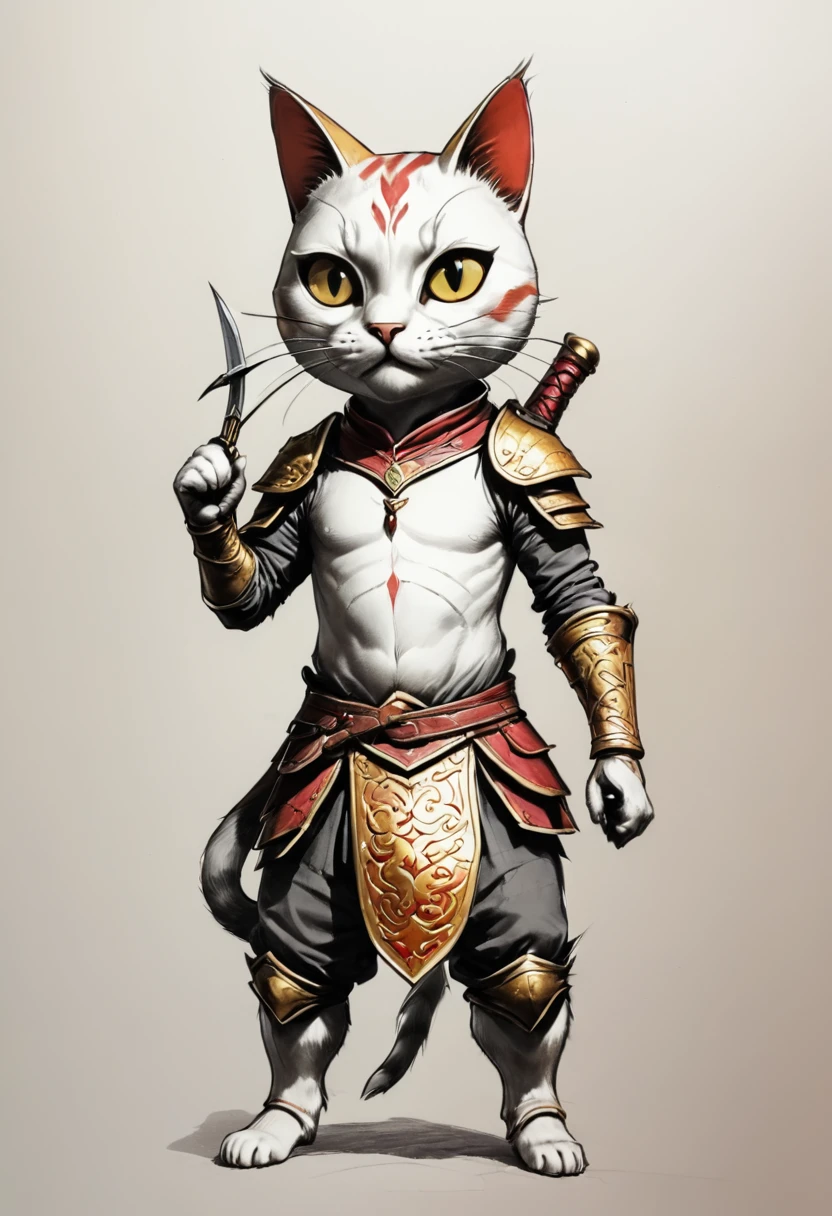 give the cat a hood, two daggers, and a pouch with gold coins