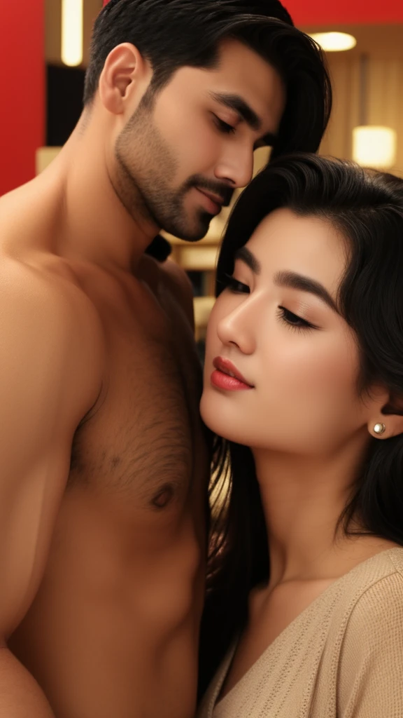 Kizi, kissing, with a man