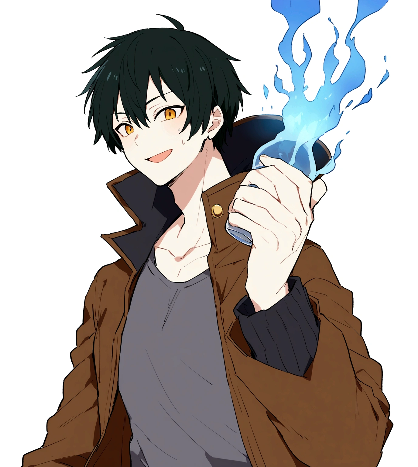 a gerero with a great blue aura, a 28-year-old boy, defined
