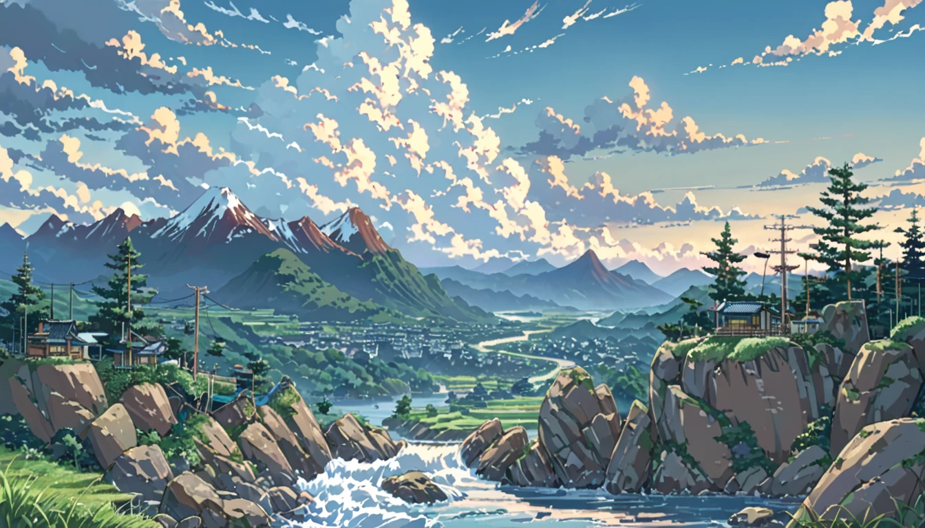 ((Anime: 1.4, Illustration)), (Masterpiece, Top Quality, Best Quality), (Ultra-Detailed, Absolutely Resolution), ((16k, HIGH RES)) (Naruto's back as he stands on top of a rocky mountain. Naruto looks small and distant. Blue sky, cumulonimbus clouds, and a valley and river below the rocky mountain), ( Anime: 1.4, Illustration)), (Masterpiece, Top Quality, Best Quality), (Ultra-Detailed, Absolutely Resolution). Ak {Lofi Art, Style of Laurie Greasley, Style of Makoto Shinkai, Anime Aesthetic}, BREAK {(Produces IMAGES WITH ITH INFORMATION THAN 40 Million Pixels with Cinematic-Like Detailed Textures S Hot on a Sony slur).}