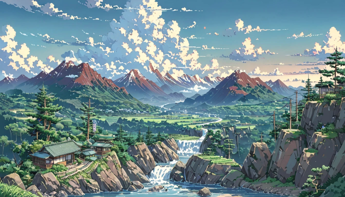 ((Anime: 1.4, Illustration)), (Masterpiece, Top Quality, Best Quality), (Ultra-Detailed, Absolutely Resolution), ((16k, HIGH RES)) (Naruto's back as he stands on top of a rocky mountain. Naruto looks small and distant. Blue sky, cumulonimbus clouds, and a valley and river below the rocky mountain), ( Anime: 1.4, Illustration)), (Masterpiece, Top Quality, Best Quality), (Ultra-Detailed, Absolutely Resolution). Ak {Lofi Art, Style of Laurie Greasley, Style of Makoto Shinkai, Anime Aesthetic}, BREAK {(Produces IMAGES WITH ITH INFORMATION THAN 40 Million Pixels with Cinematic-Like Detailed Textures S Hot on a Sony slur).}