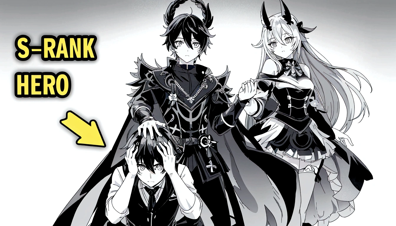 anime characters dressed in black and white with a yellow arrow pointing to them, black and white manga comic, black and white manga, black and white manga panel, isekai manga panel, black and white manga style, genshin impact character, video game genshin impact, genshin, shadowverse style, black and white manga page, award winning manga style