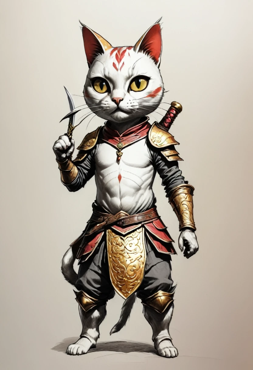 give the cat a hood, two daggers, and a pouch with gold coins