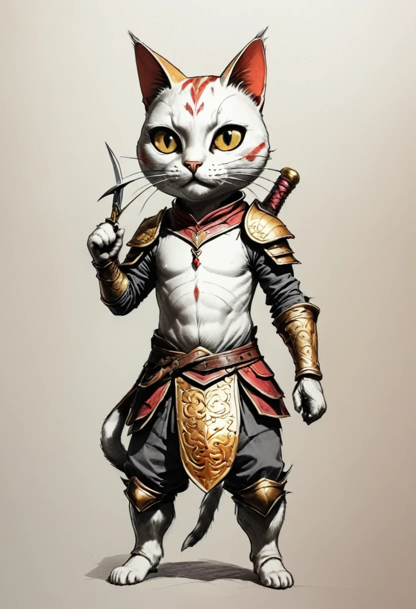 give the cat a hood, two daggers, and a pouch with gold coins