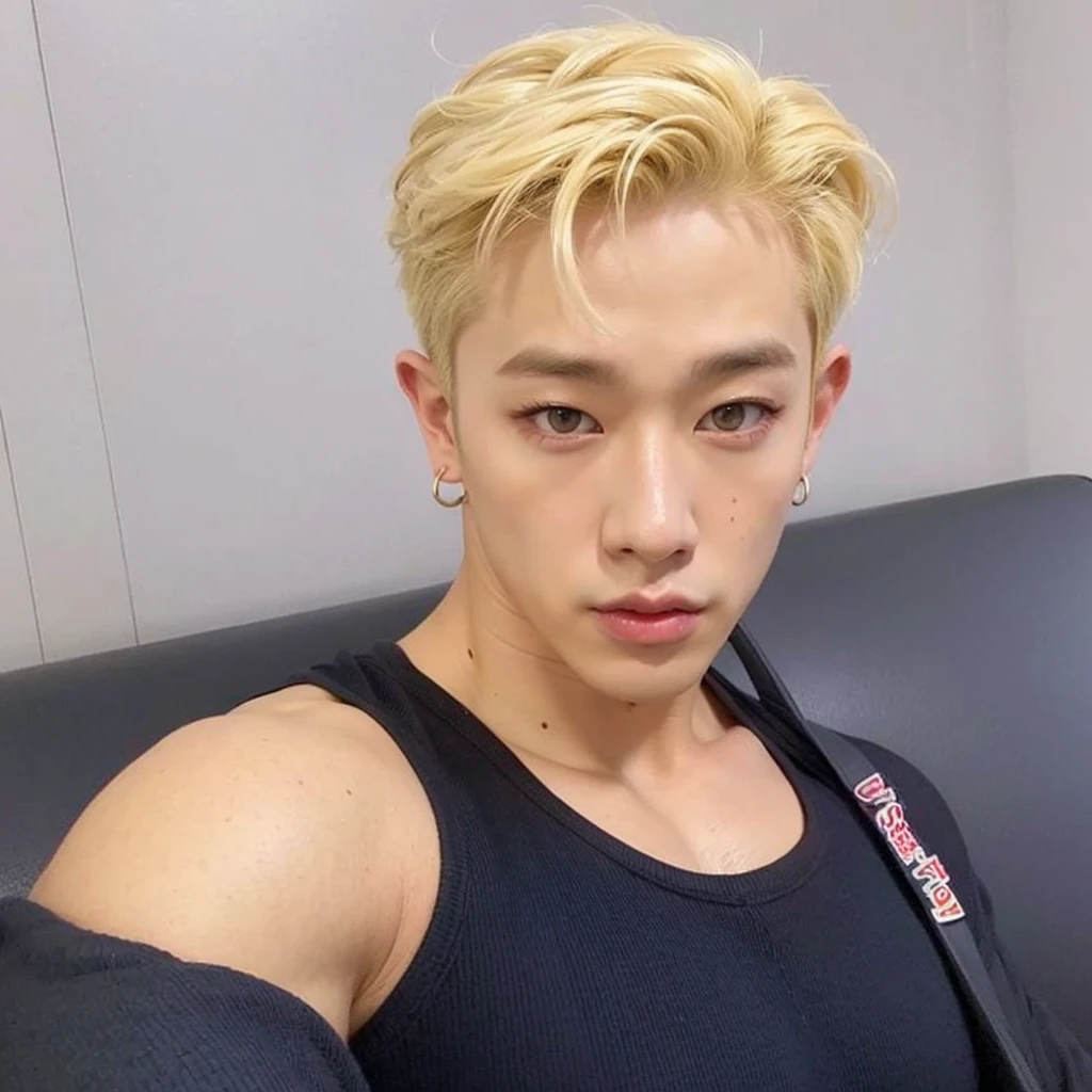 a cute asian man,monstax wonho, muscular,beautiful detailed eyes,beautiful detailed lips,extremely detailed eyes and face,longeyelashes,highres,8k,detailed,photorealistic,professional,vibrant colors,studio lighting, monstax wonho, big lips, Freckles