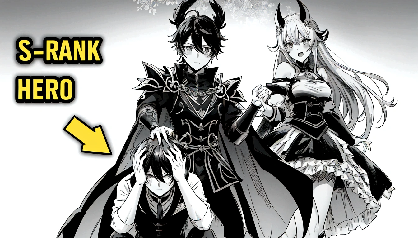 anime characters dressed in black and white with a yellow arrow pointing to them, black and white manga comic, black and white manga, black and white manga panel, isekai manga panel, black and white manga style, genshin impact character, video game genshin impact, genshin, shadowverse style, black and white manga page, award winning manga style