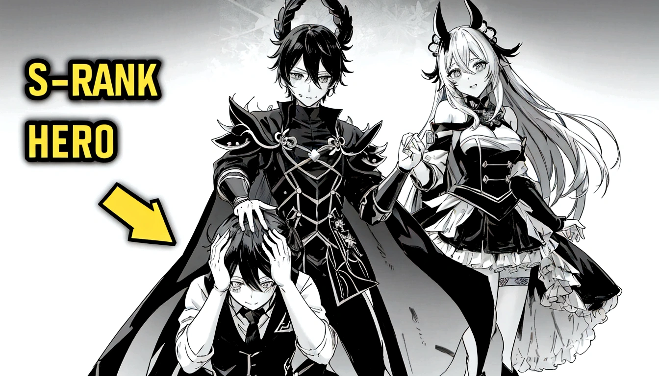 anime characters dressed in black and white with a yellow arrow pointing to them, black and white manga comic, black and white manga, black and white manga panel, isekai manga panel, black and white manga style, genshin impact character, video game genshin impact, genshin, shadowverse style, black and white manga page, award winning manga style