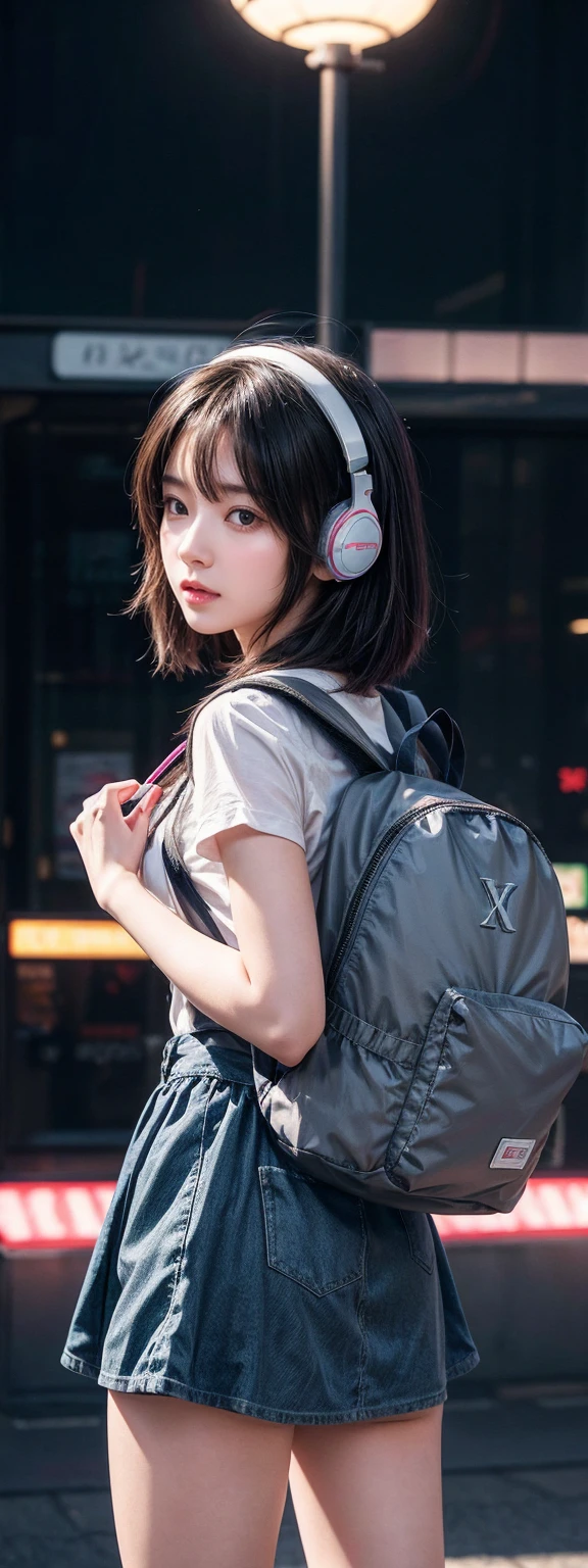 Anime girl wearing headphones and carrying a backpack looking at her phone, Anime style 4 k, Alice x. open, Digital Animation Art, Night Core, Digital Anime Illustration, Anime styled digital art, Anime Art Wallpaper 4K, Anime Art Wallpaper 4K, Anime art style, Anime Digital Art, Anime style artwork, Anime style. 8K, detailed Digital Animation Art