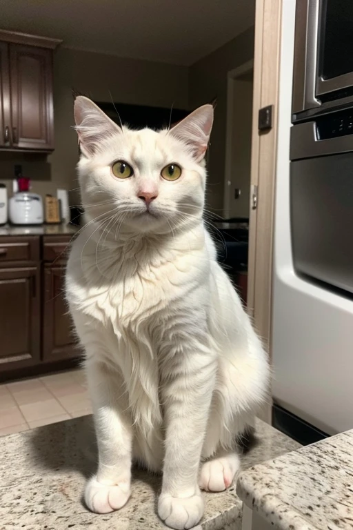 there is a cat sitting in a dishwasher in the kitchen, making a majestic pose, a handsome, sit casually, Cat on the table, Cat on the table in front of her, looking directly at the camera, awesome cat, on the kitchen table, sitting on his throne, Sitting at a table, Mischievous!!, proud looking away, proud look