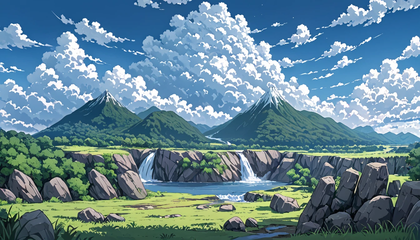 ((Anime: 1.4, Illustration)), (Masterpiece, Top Quality, Best Quality), (Ultra-Detailed, Absolutely Resolution), ((16k, HIGH RES)), ((Naruto)),  (Naruto's back as he stands on top of a rocky mountain. Naruto looks small and distant. Blue sky, cumulonimbus clouds, and a valley and river below the rocky mountain), ( Anime: 1.4, Illustration)), (Masterpiece, Top Quality, Best Quality), (Ultra-Detailed, Absolutely Resolution). Ak {Lofi Art, Style of Laurie Greasley, Style of Makoto Shinkai, Anime Aesthetic}, BREAK {(Produces IMAGES WITH ITH INFORMATION THAN 40 Million Pixels with Cinematic-Like Detailed Textures S Hot on a Sony slur).}