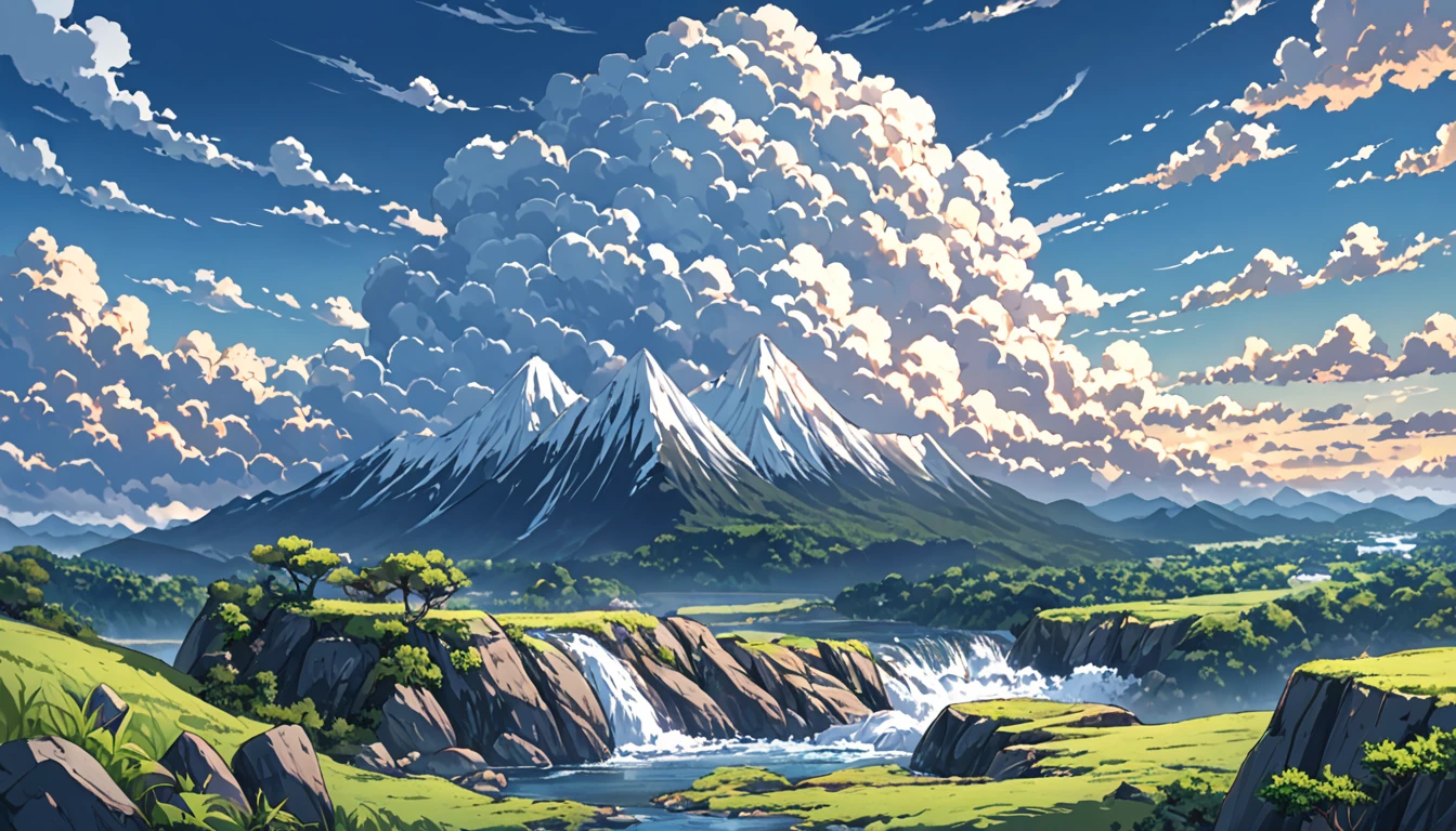 ((Anime: 1.4, Illustration)), (Masterpiece, Top Quality, Best Quality), (Ultra-Detailed, Absolutely Resolution), ((16k, HIGH RES)), ((Naruto)),  (Naruto's back as he stands on top of a rocky mountain. Naruto looks small and distant. Blue sky, cumulonimbus clouds, and a valley and river below the rocky mountain), ( Anime: 1.4, Illustration)), (Masterpiece, Top Quality, Best Quality), (Ultra-Detailed, Absolutely Resolution). Ak {Lofi Art, Style of Laurie Greasley, Style of Makoto Shinkai, Anime Aesthetic}, BREAK {(Produces IMAGES WITH ITH INFORMATION THAN 40 Million Pixels with Cinematic-Like Detailed Textures S Hot on a Sony slur).}