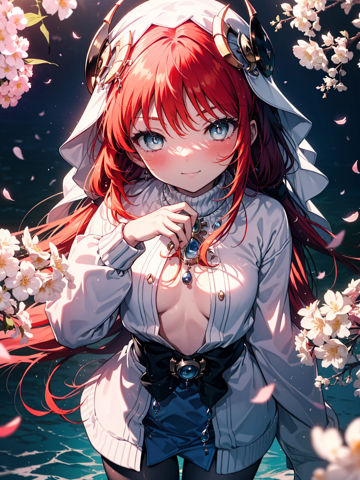 shana,Shakugan no shana,He drowned,wide,by white, Blue eyes Small ,SMILE,blush,White sweater,Bermuda,black pantyhonibot,Cherry blossom tree-lined path,Cherry blossoms are blooming,Cherry blossoms are scattered,toow,tomorrow陽,The sun is rising,Looking down from above,
REST looking at the viewer, (cowboy shot:1. 5)
REST outdoors, garden,
BREAK (Masterpiece:1.2), of the highest quality, high resolution, unity wallpaper 8k, (cipher:0.8), (detailed and beautiful eyes:1.6), Very detailed face, perfect lighting, Extremely detailed CG, (perfect hands, perfect anatomy),