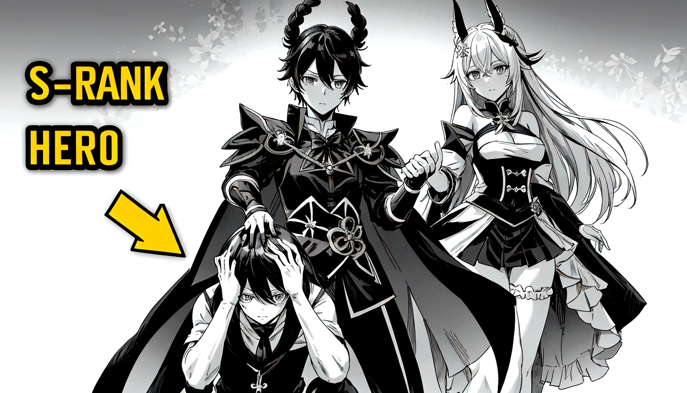 anime characters dressed in black and white with a yellow arrow pointing to them, black and white manga comic, black and white manga, black and white manga panel, isekai manga panel, black and white manga style, genshin impact character, video game genshin impact, genshin, shadowverse style, black and white manga page, award winning manga style