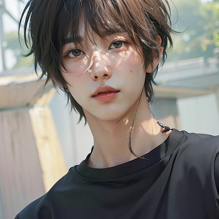((masters))、((top-quality))、ultra-detailed CG unity 8k Wallpaper、Incredibly delicate and handsome illustrations、floating、hight resolution、((1boy in))、brown-eyed, brown haired, pink lips, photo realistic, boy, low cut hair