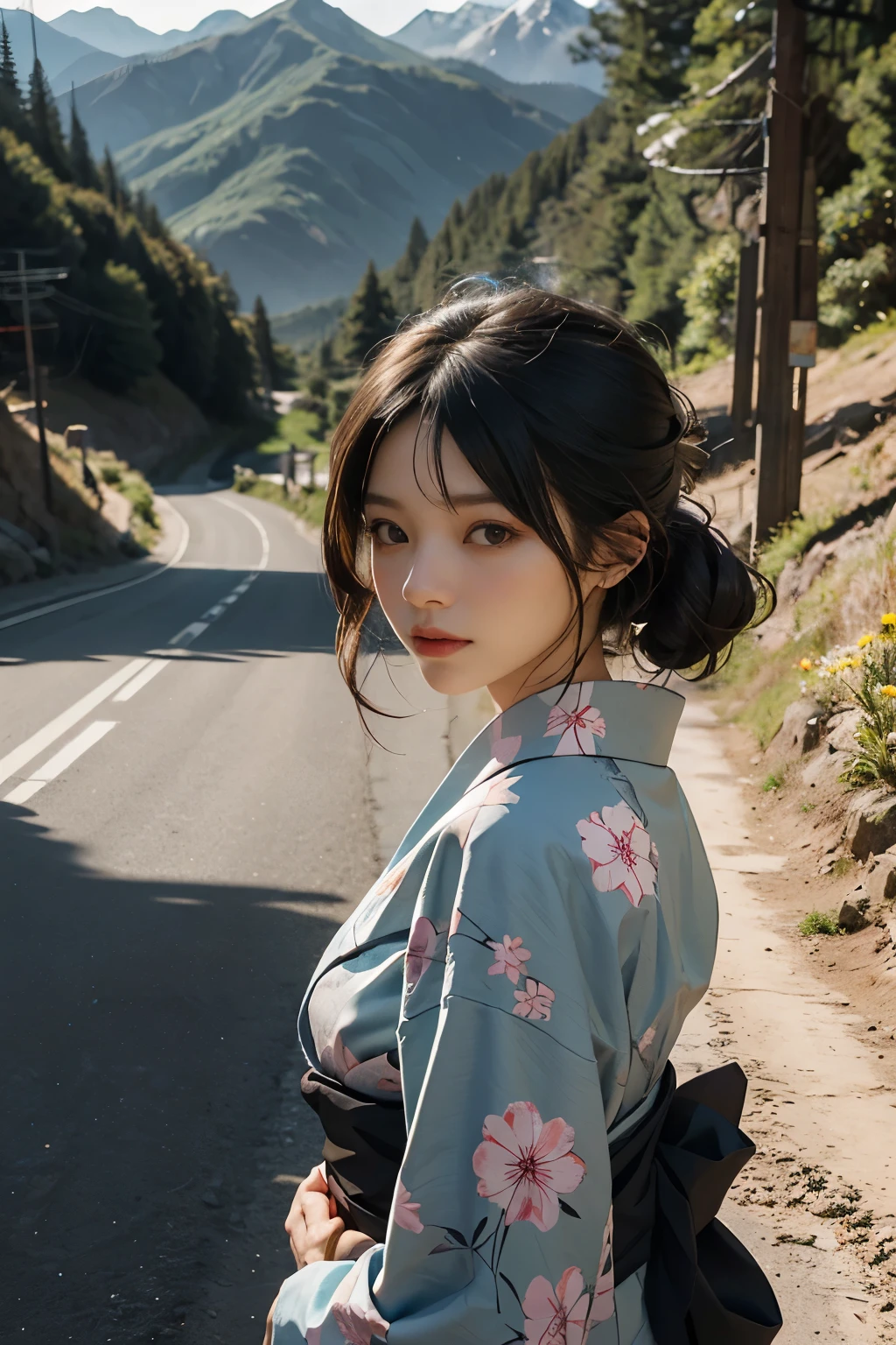 Beautiful,Junko Ishihara,Over Amagi,Prostitute,or period,Years falls,Flame of Love,Disheveled Japanese clothing,In the mountains,The twists and turns of the deep mountains,Flames of Passion,Mature women in their thirties,A devoted beauty,Disheveled Hair,Disheveled outfit,A half-crazed woman obsessed with love,Disheveled, thin kimono,thin yukata,A distraught yukata wearer,Female Artist,Narrow eyes,Single-minded gaze,or period,Unpaved mountain roads,the dark forest,Unpaved road,promenade,Mountain trail,Dirt Road,When the road wasn't paved yet,Old mountain path,ground road,carriage,rickshaw,She's wearing light clothing and her chest is exposed.,Beautiful Mature Woman,Her chest is open, exposing her beautiful nipples.,A narrow path leading uphill,A lightly dressed kimono that is slightly disheveled,No cars, only horses and rickshaws,A narrow road just wide enough for one person to pass through々A path through a dark mountain forest covered with snow,Steep dirt road,Dirt-stained area around the feet,Climbing dangerous mountain trails,Animal trail,Unpaved road,Paths for wild boars, etc.,Extremely small and flat chest,Beautiful nipples,The face of a virtuous angel with many good experiences,A beautiful face like a legendary celestial maiden,Unpaved mountain road,Indigo yukata,Wearing cute wooden women's can,No baggage,Holding a single flower,On the ground in the mountains,in the forest,A tall peak in the distance々,A thin yukata,Beautiful nipples,Beauty,The length of the yukata is long,Face close-up,promenade,Kemono Road,All gravel roads,All off-road,Dark Night Road,Moonlight only,Are thin,Leaner figure,A slender beauty with an unfortunate past,Dark night road in the forest,One straight road,Hanni in New Jeans,off road,Private roads,animal trail,Lonely mountain path in the forest,far and near method,Out of focus background,off road walking,Small breasts,Flat Bust,A soft smile,Off-road in the dark mountains with only moonlight,Midnight,Pitch black night road,