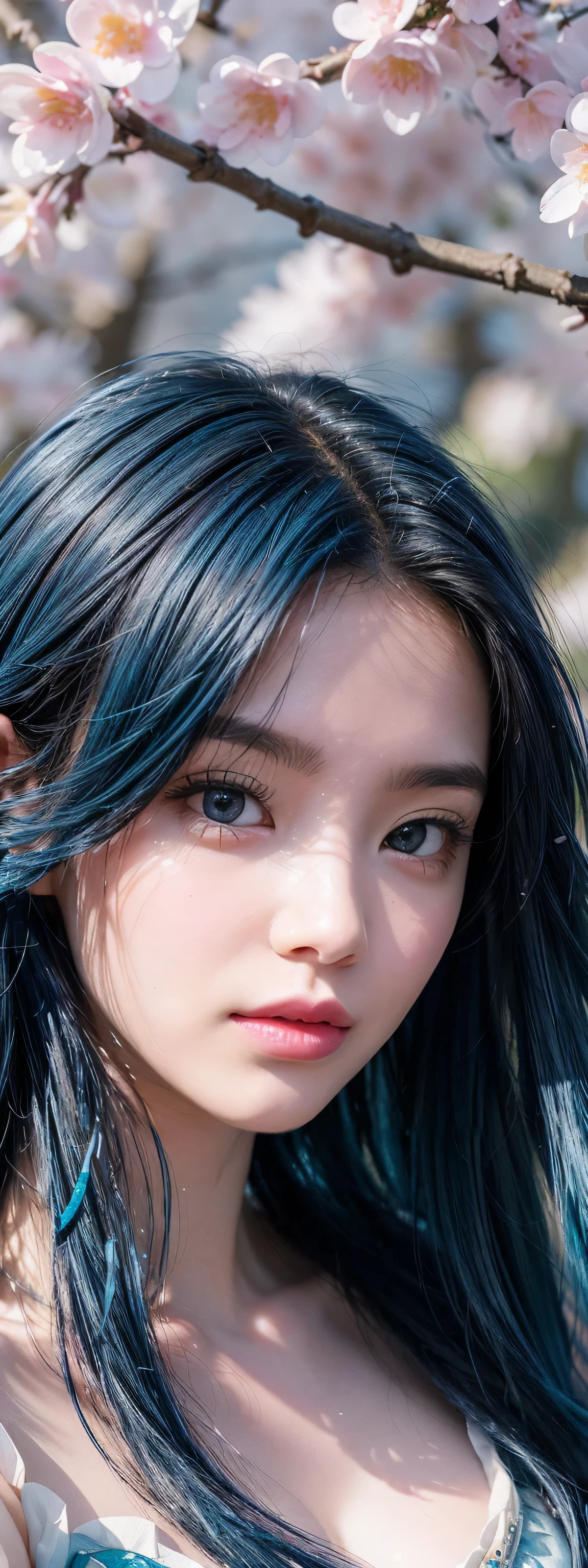 (best quality),(masterpiece:1.2), (rich and colorful:0.9), (Ink splash),(Splash of Color),((watercolor)), Sharp focus, Model photo,, (Spring Goddess Portrait:1.5), Cute expression,Elegant blue hair, Beautiful face and eyes, Elegant goddess clothing, Spring forest background,, Colored Water