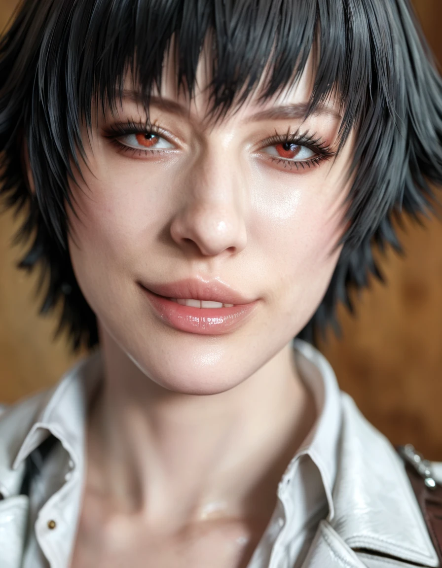 rating_explicit, (best quality:1.2), lady (from devil may cry 5:1.1), white jacket, perfect face, portrait, perfect face, naughty face
