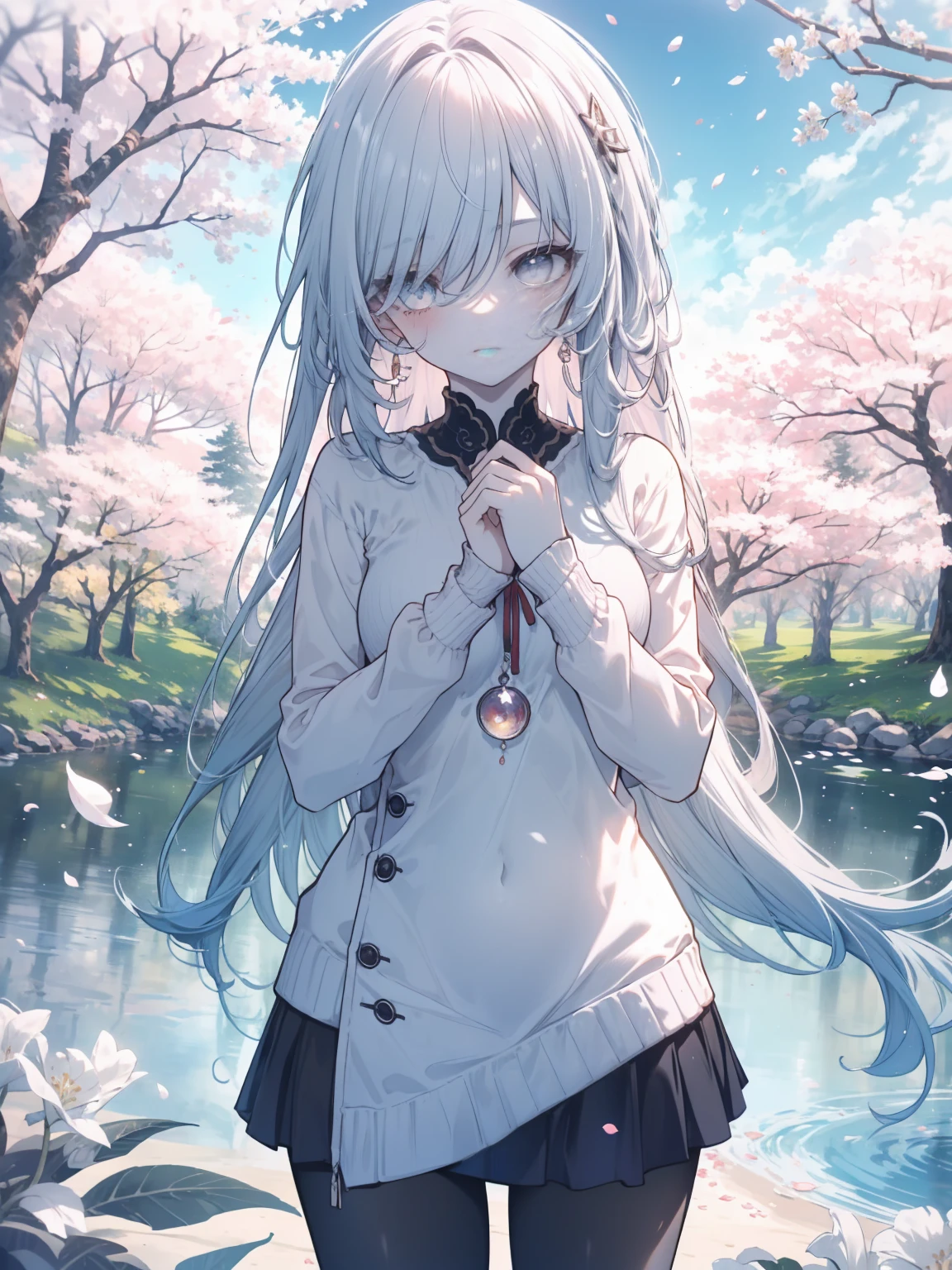 shana,Shakugan no shana,He drowned,wide,by white, Blue eyes Small breasts,SMILE,blush,White sweater,Bermuda,black pantyhose,Minibot,Cherry blossom tree-lined path,Cherry blossoms are blooming,Cherry blossoms are scattered,tomorrow,tomorrow陽,The sun is rising,Looking down from above,
REST looking at the viewer, (cowboy shot:1. 5)
REST outdoors, garden,
BREAK (Masterpiece:1.2), of the highest quality, high resolution, unity wallpaper 8k, (cipher:0.8), (detailed and beautiful eyes:1.6), Very detailed face, perfect lighting, Extremely detailed CG, (perfect hands, perfect anatomy),