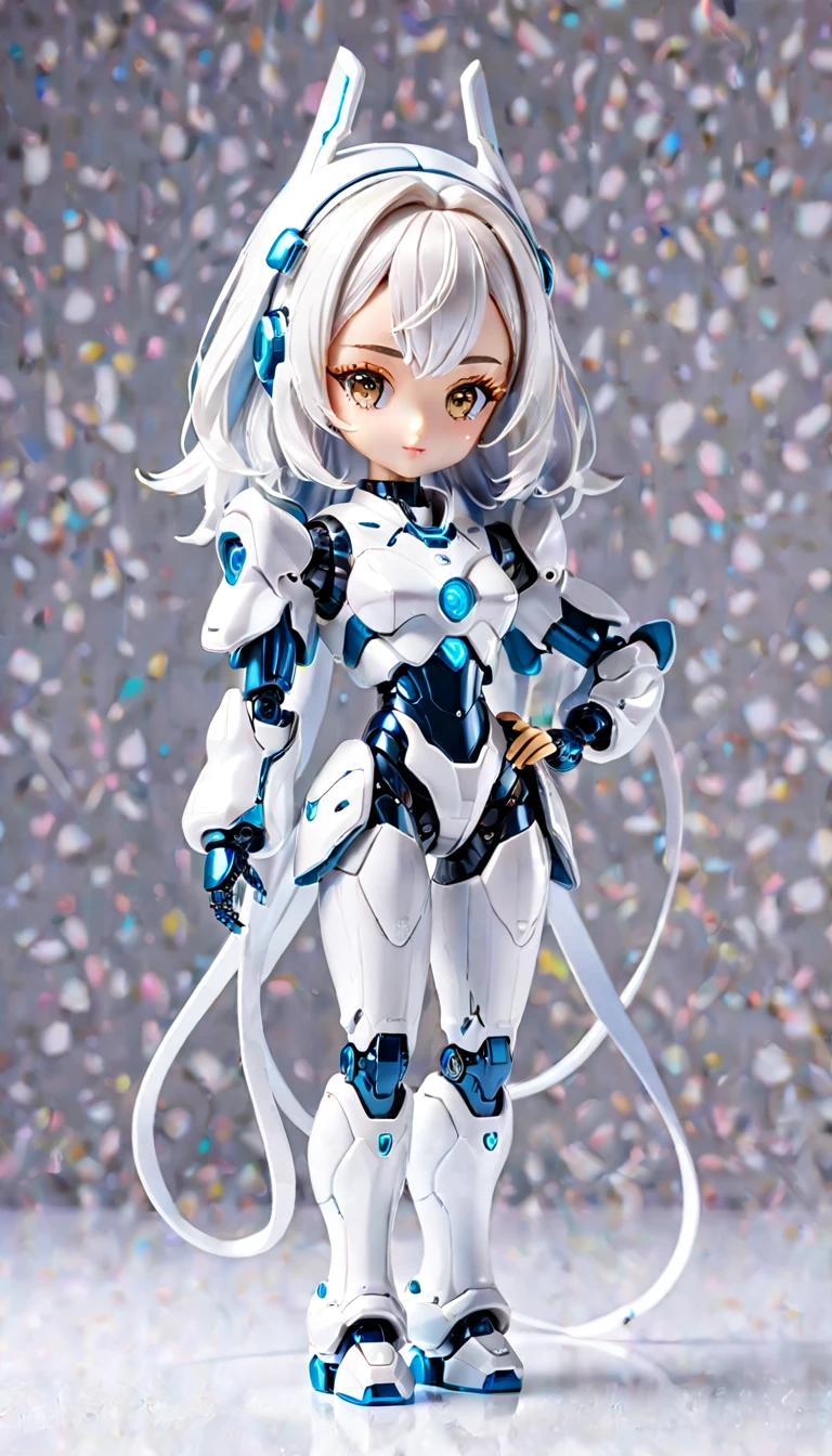 ( box toy styles:1.2),whole body, Solitary,White background,(The future of robot women,Beautiful girl's face ,Stand on a circular base,Red Rose Transparent Dress, High heel),(Oriental elements, colorful),3d