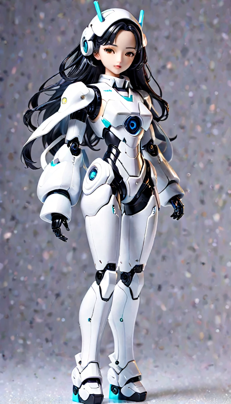 (Blind box toy styles:1.2),whole body, Solitary,White background,(The future of robot women,Beautiful girl's face ,Stand on a circular base,Red Rose Transparent Dress, High heel),(Oriental elements, colorful),3d