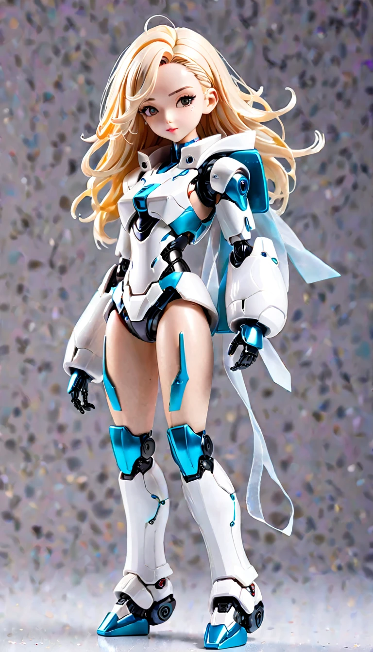 (Blind box toy styles:1.2),whole body, Solitary,White background,(The future of robot women，Beautiful girl's face ,Stand on a circular base，Red Rose , High heel),(Oriental elements, colorful),3d