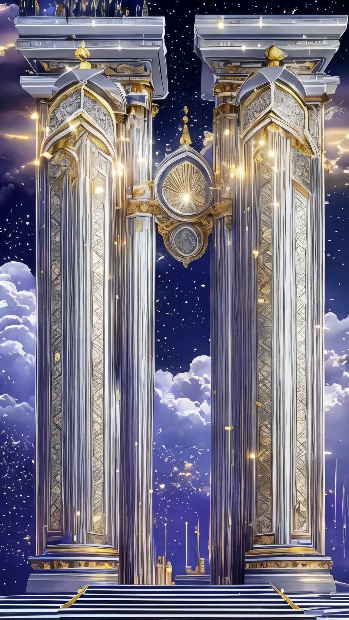 Cloud World, Flying angels, Majestic gate and pillars, Sun, Moon and Stars, In heaven, 
masterpiece, Highest quality, Super detailed, 
Sidon, Sidon style
(Realistic), Very delicate and beautiful, Depth of written boundary, Film Grain, Professional Lighting, 
Photon Mapping, Radio City, Physically Based Rendering,