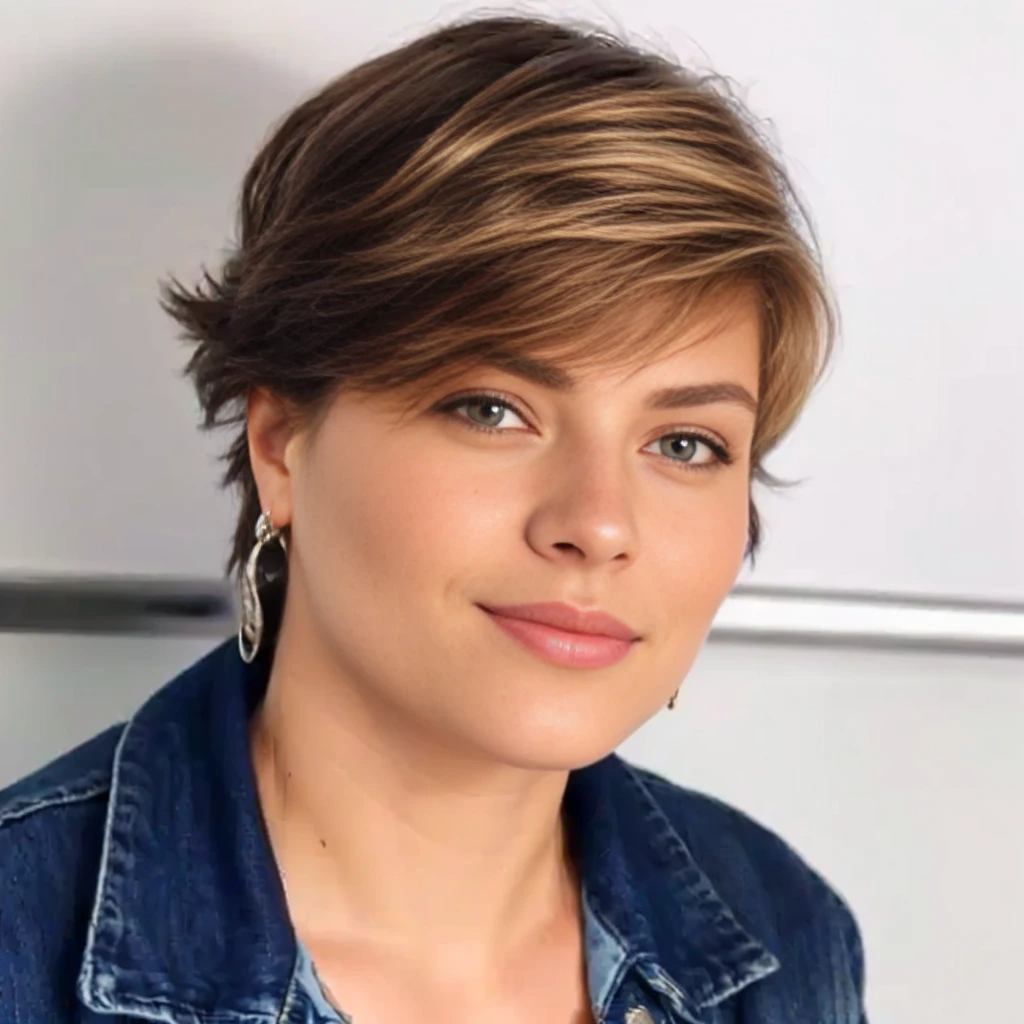 Arafed woman with short hair wearing a denim jacket., Katinka Reinke, véronique meignaud, stephanie galés, moleksandra shchaslyva, Derevschikova, Marina Federovna, ewa juszkiewicz, Magalie Villeneuve, Maria Panfilova, photo jessika devic